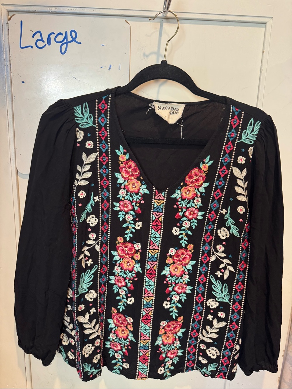 Savanna Jane Black Embroidered Floral Top
